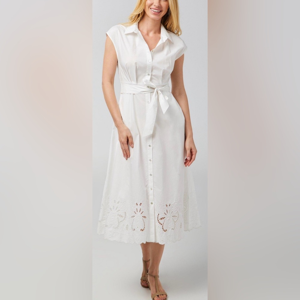 NWT💥Ellen Tracy Elegant White Midi Dress, small, 💯% cotton